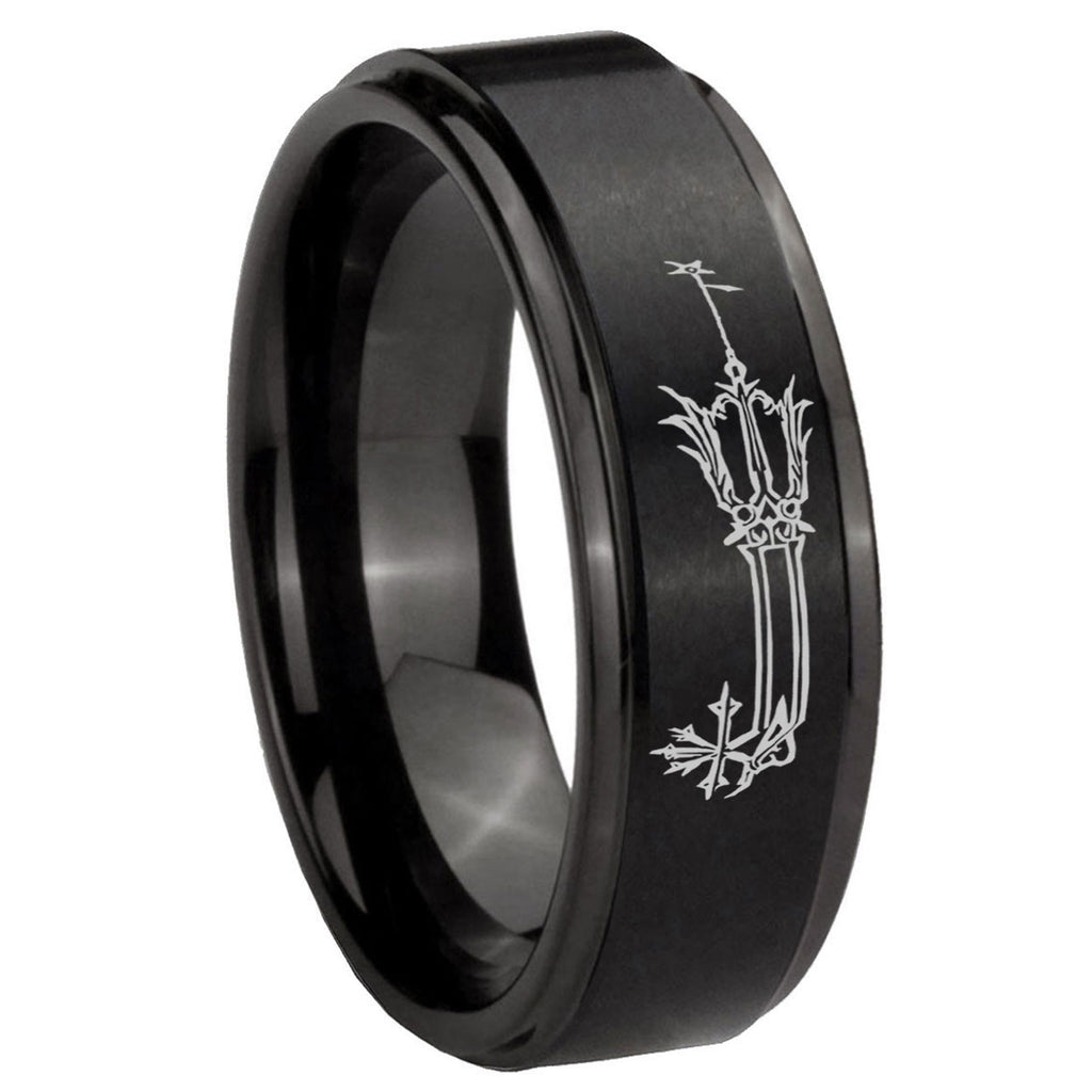 8mm Geekery Oathkeeper Kingdom Hearts Step Edge Black Tungsten Male Ring