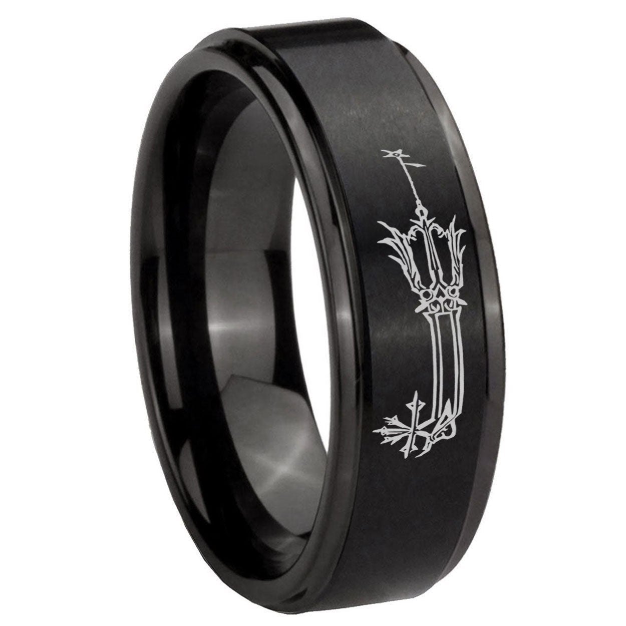 8mm Geekery Oathkeeper Kingdom Hearts Step Edge Black Tungsten Male Ring