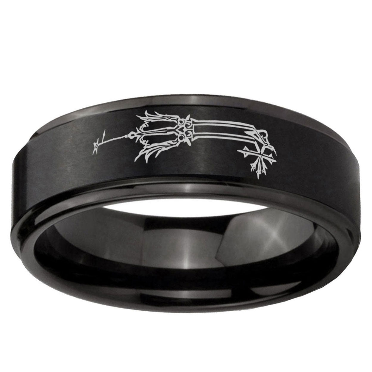 5mm Geekery Oathkeeper Kingdom Hearts Step Edge Black Tungsten Male Ring
