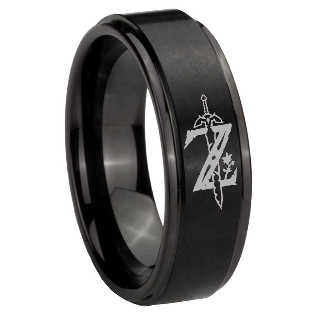 8mm Zelda Breath Of The Wild Step Edge Black Tungsten Male Ring