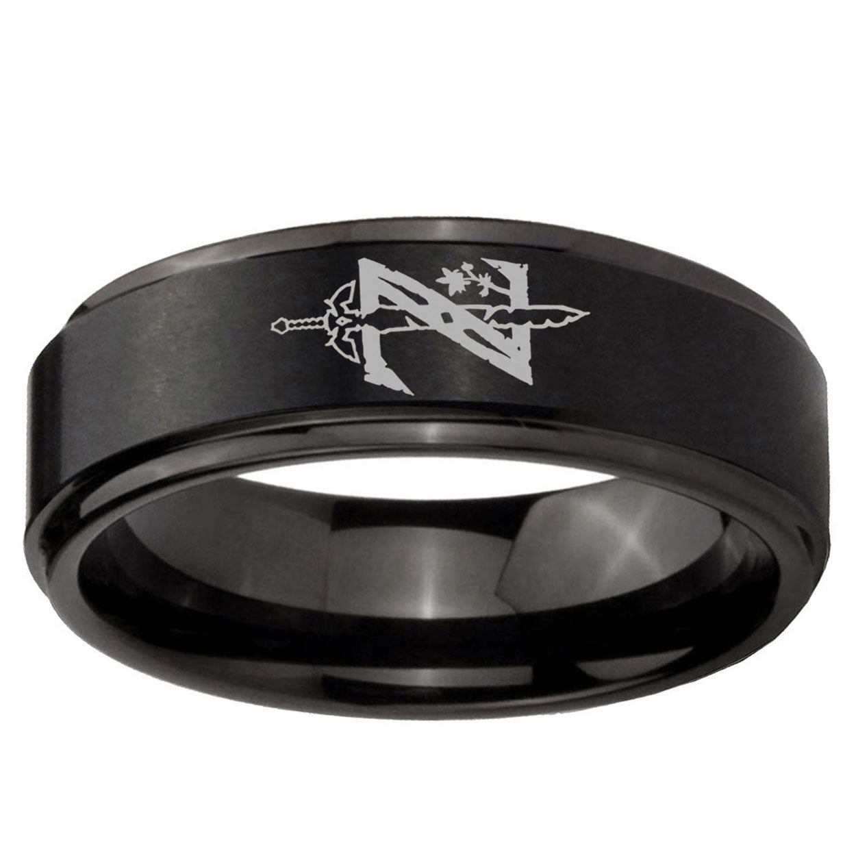 5mm Zelda Breath Of The Wild Step Edge Black Tungsten Male Ring