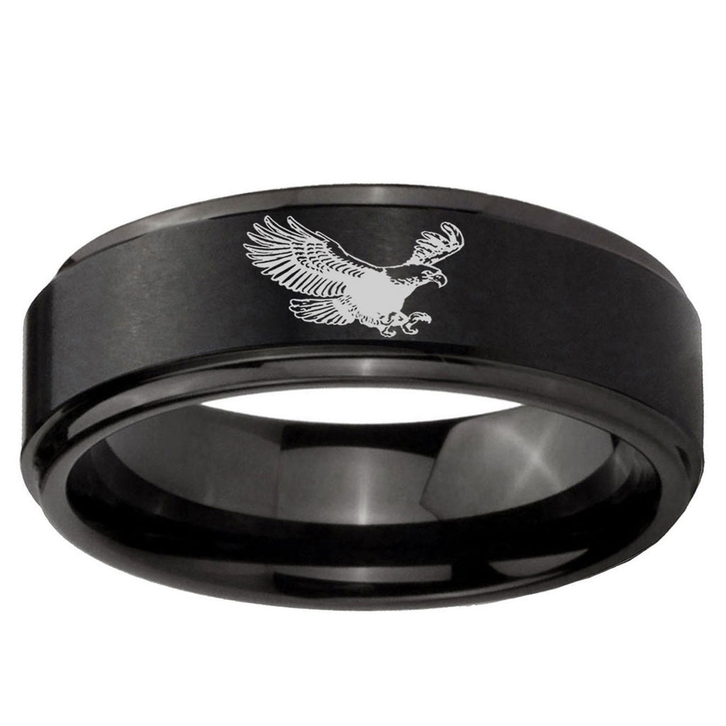 5mm Flying American Eagle Step Edge Black Tungsten Male Ring