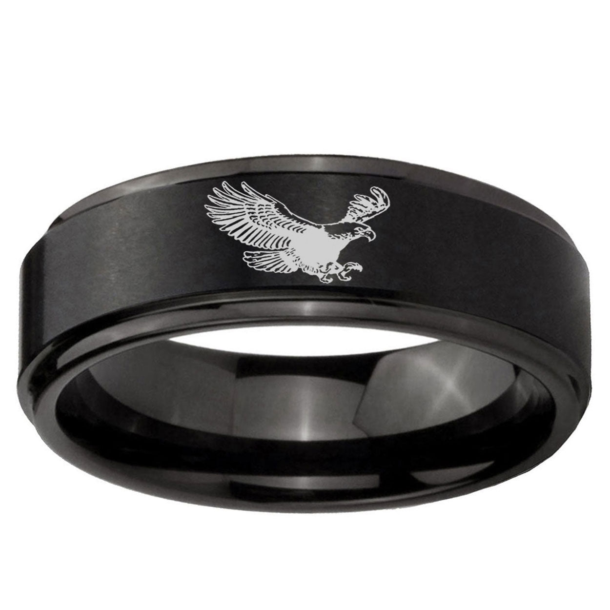 5mm Flying American Eagle Step Edge Black Tungsten Male Ring