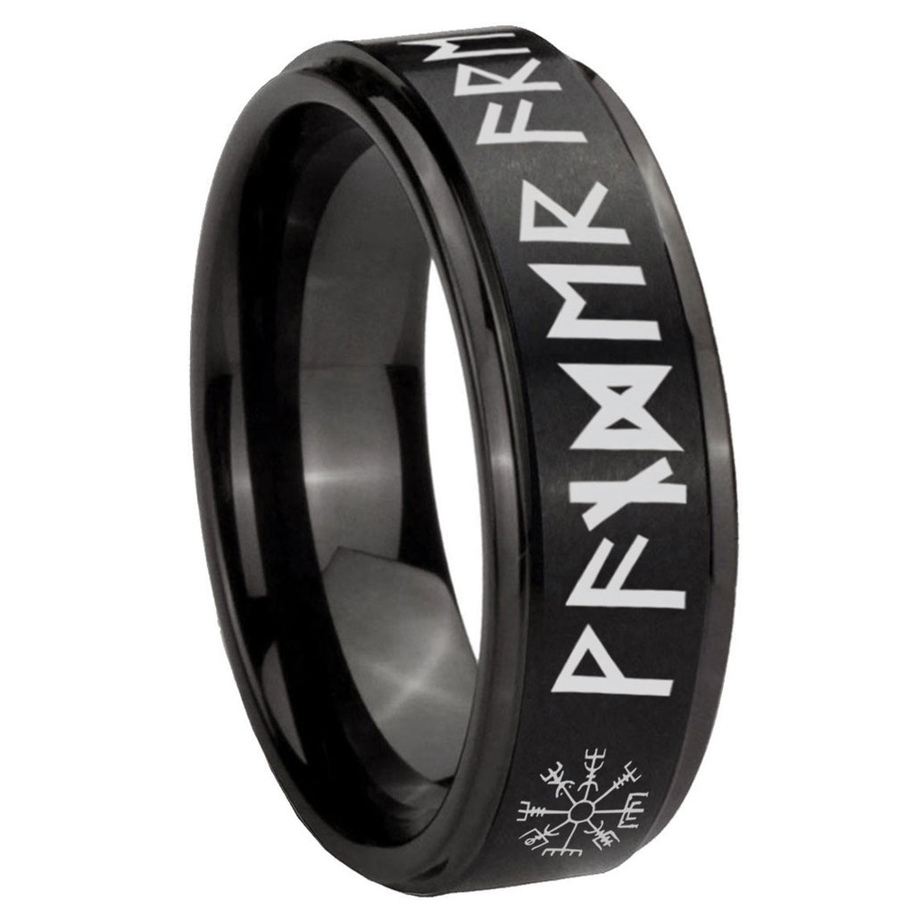 8mm Viking Step Edge Black Tungsten Male Ring