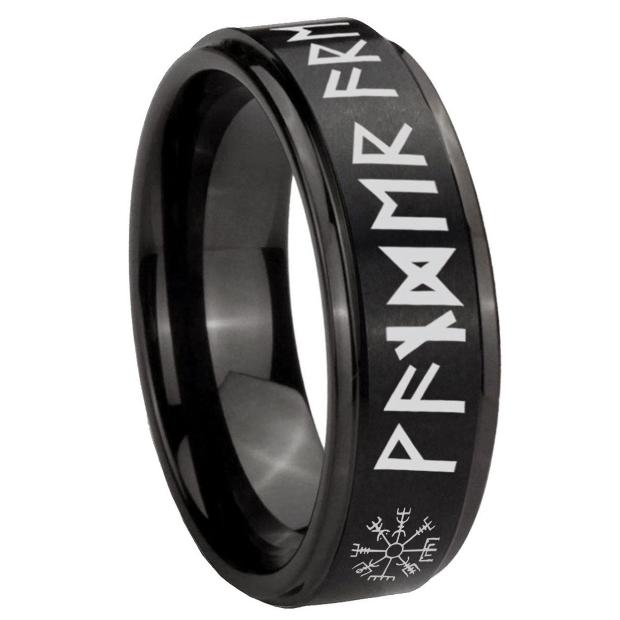 8mm Viking Step Edge Black Tungsten Male Ring