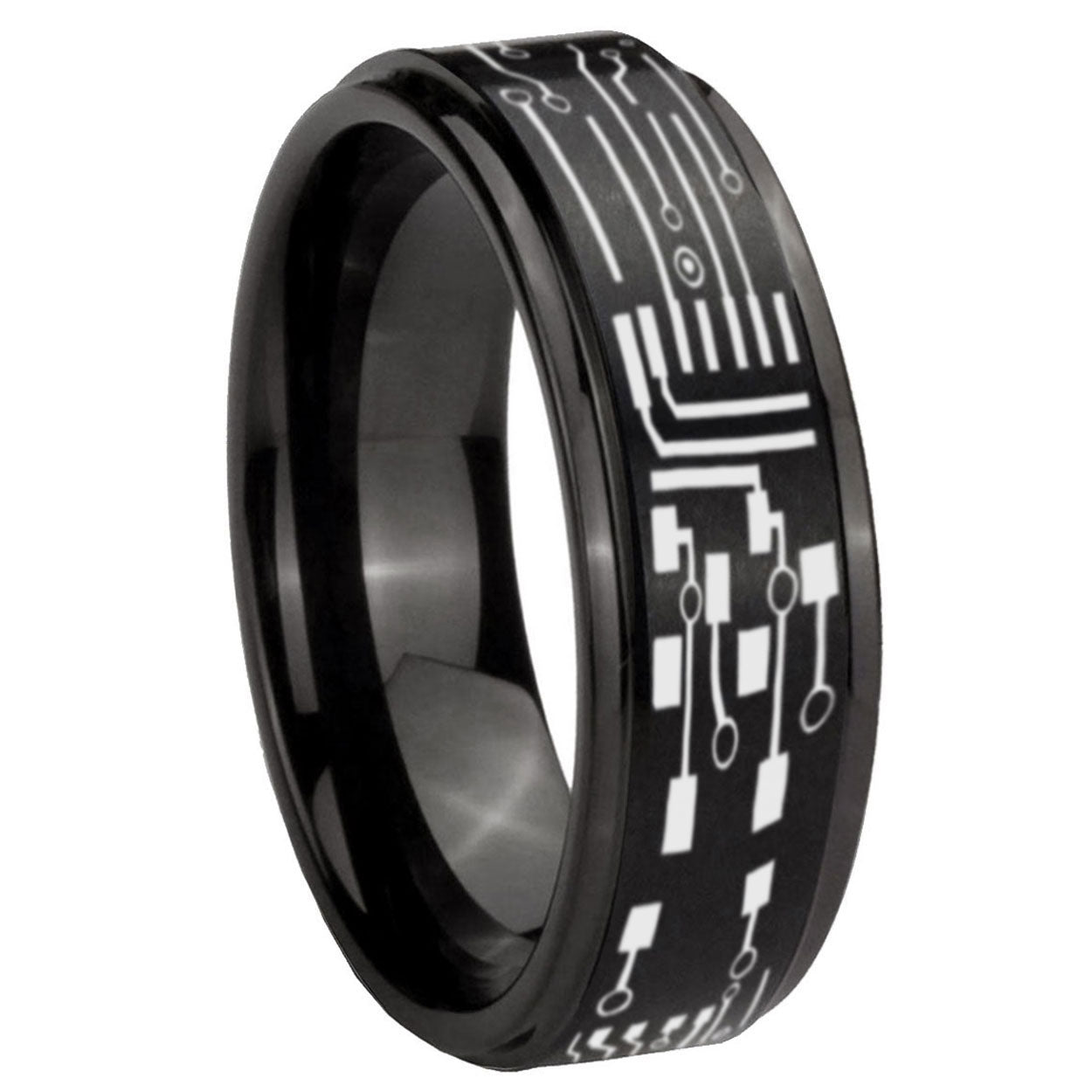 8mm Circuit Board Step Edge Black Tungsten Male Ring