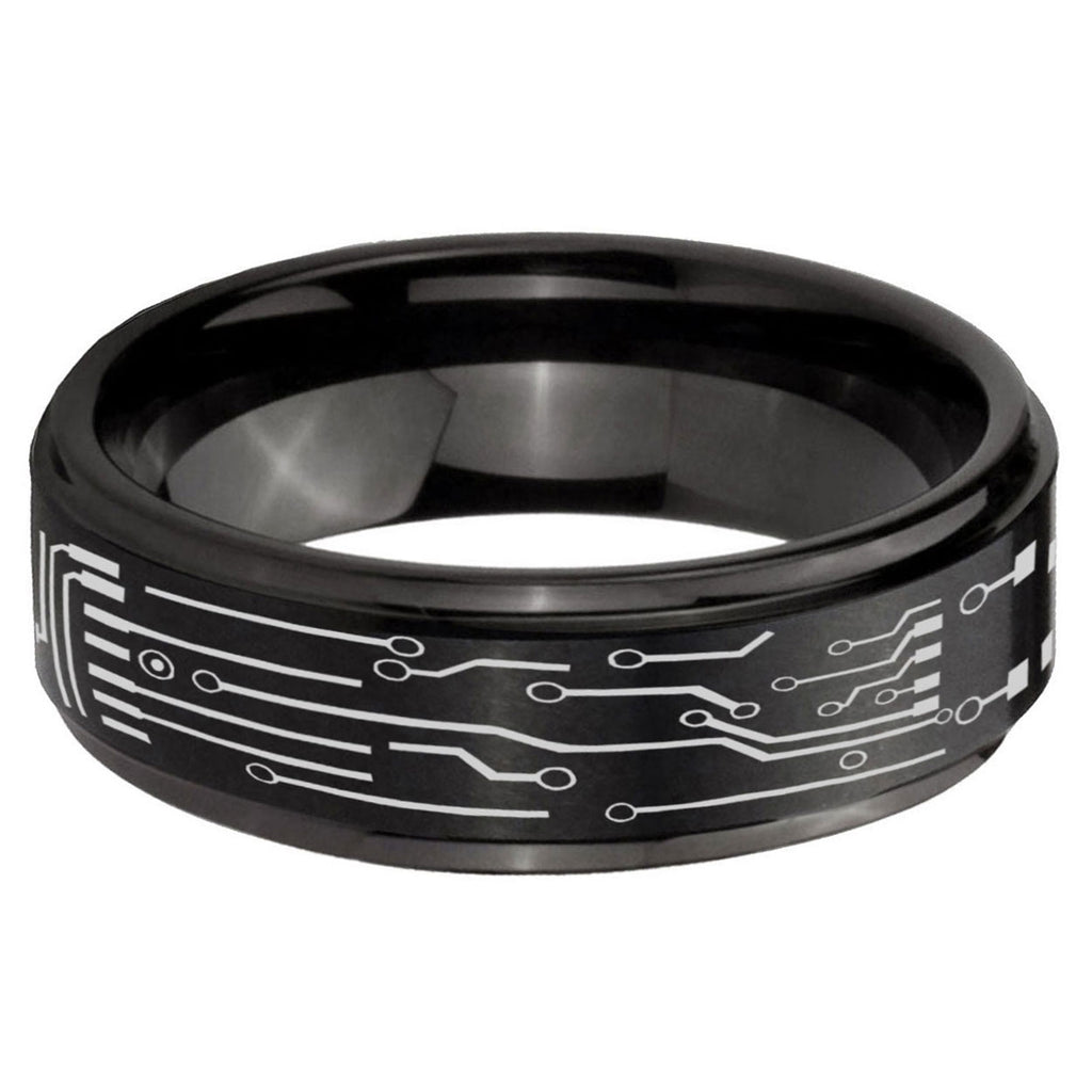 5mm Circuit Board Step Edge Black Tungsten Male Ring