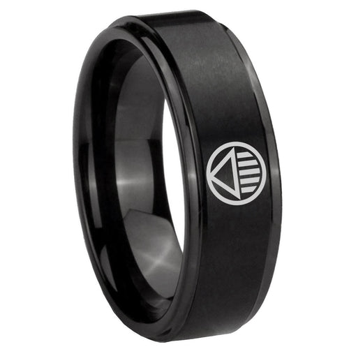 8mm Black Lantern Step Edge Black Ring For Men Fashion