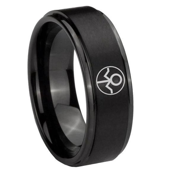 8mm Gray Lantern Step Edge Black Unique Men Wedding Ring
