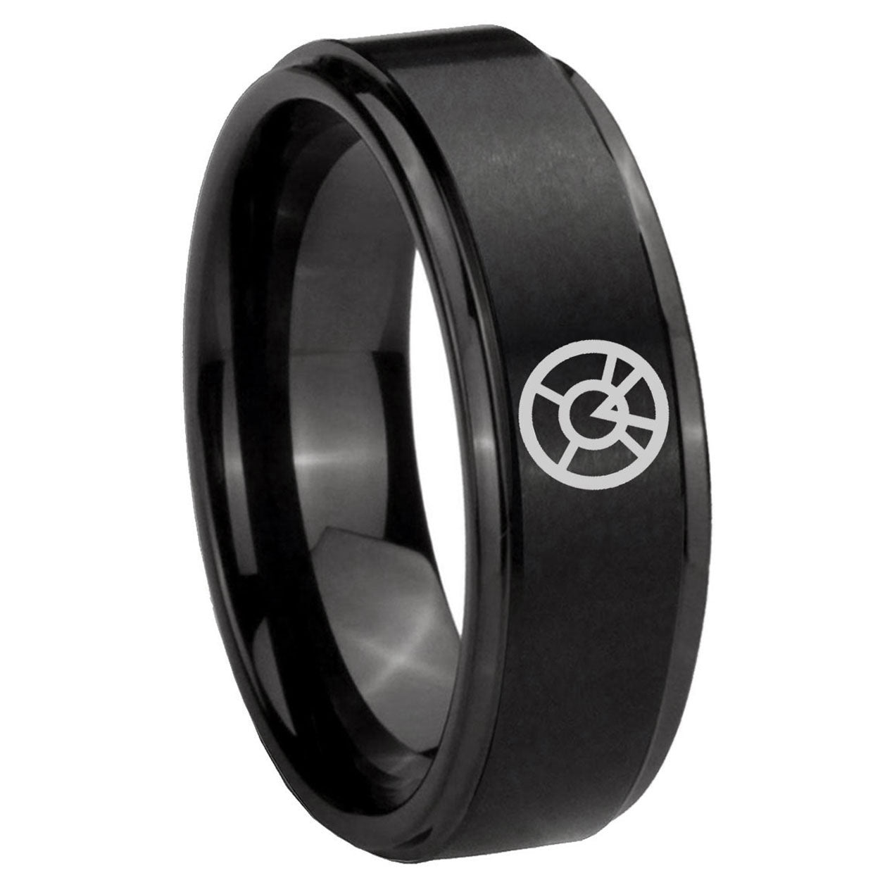8mm Orange lantern Step Edge Black Tungsten Male Ring