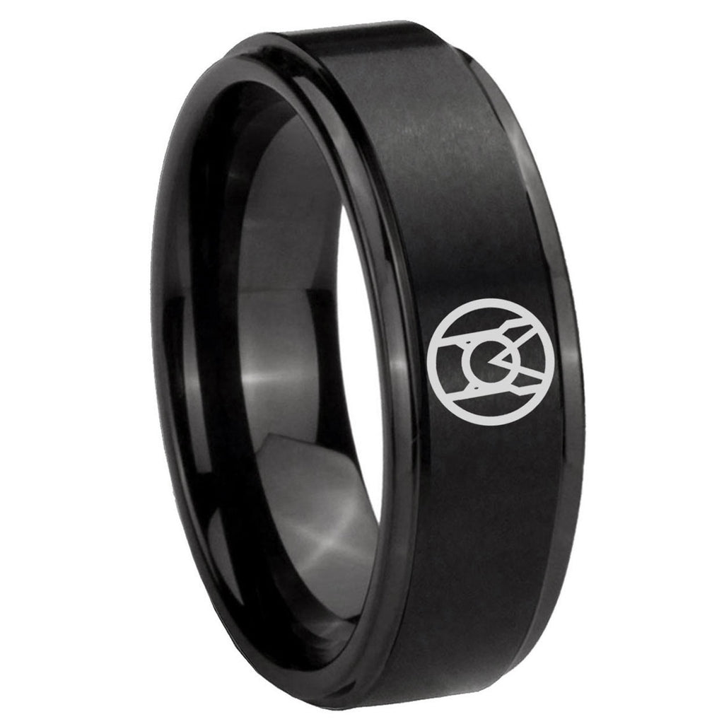 8mm Larfleeze Green Lantern Step Edge Black Tungsten Male Ring