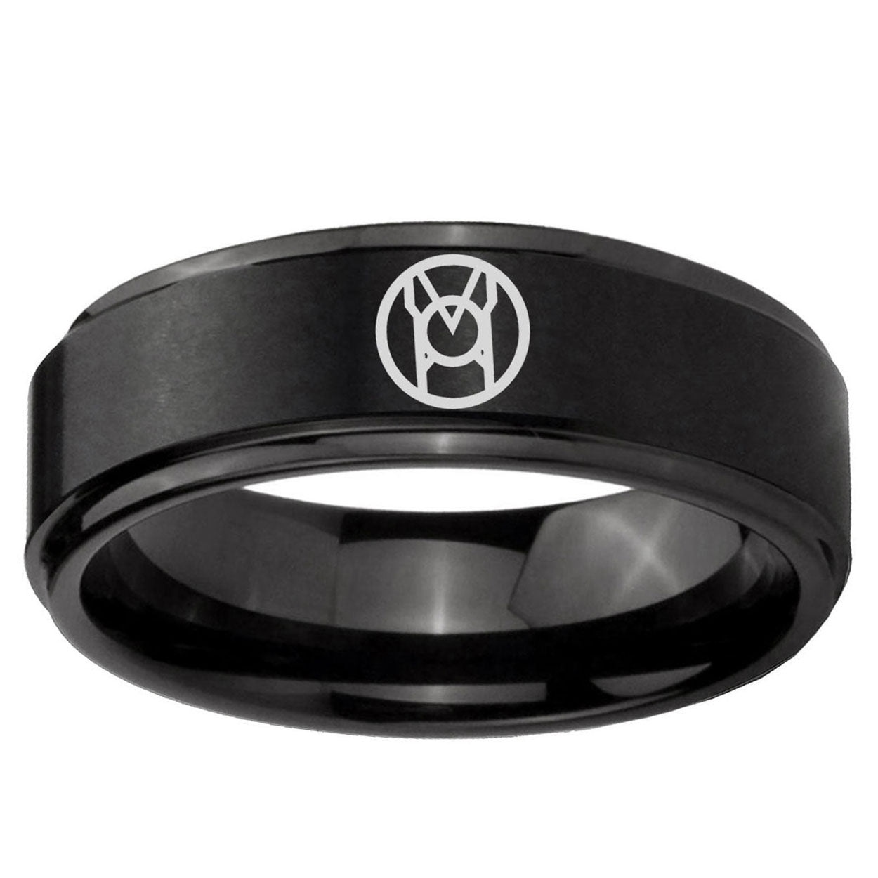 5mm Larfleeze Green Lantern Step Edge Black Tungsten Male Ring