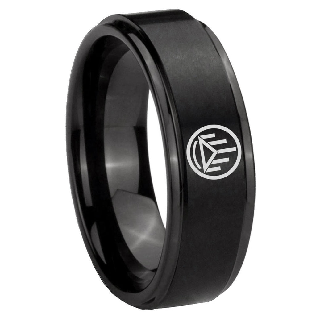 8mm Silver Lantern Step Edge Black Tungsten Male Ring