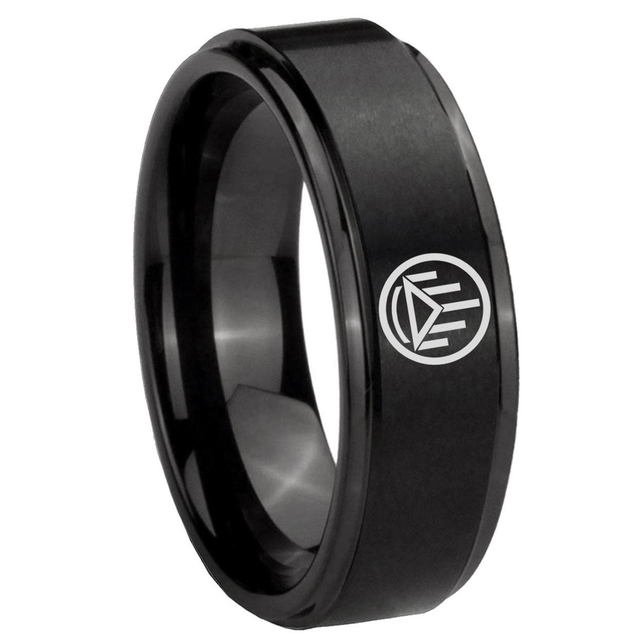 8mm Silver Lantern Step Edge Black Tungsten Male Ring