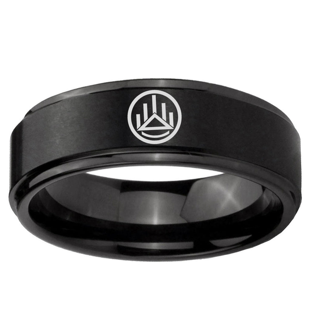 5mm Silver Lantern Step Edge Black Tungsten Male Ring