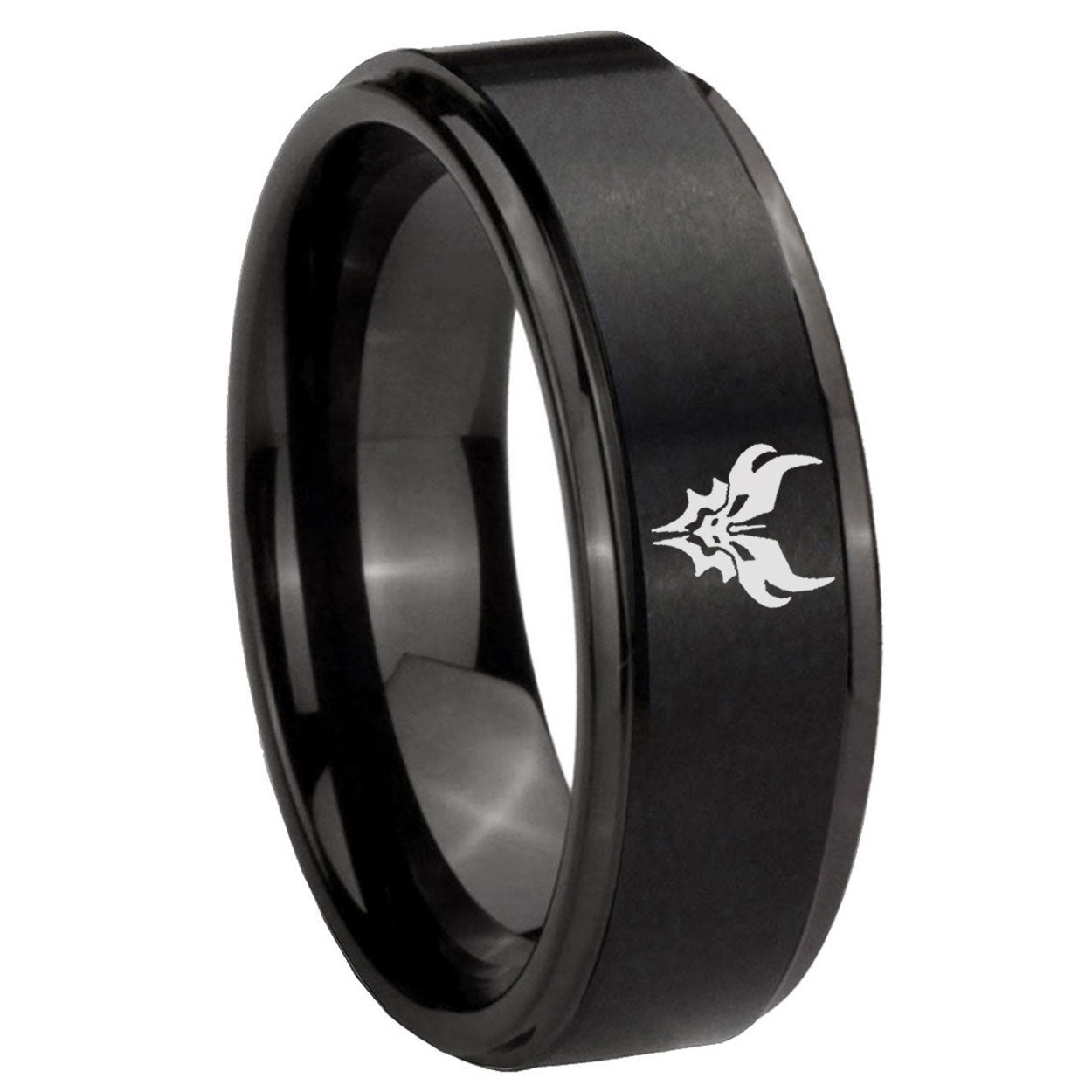 8mm Transformers Shatterback Step Edge Black Tungsten Male Ring