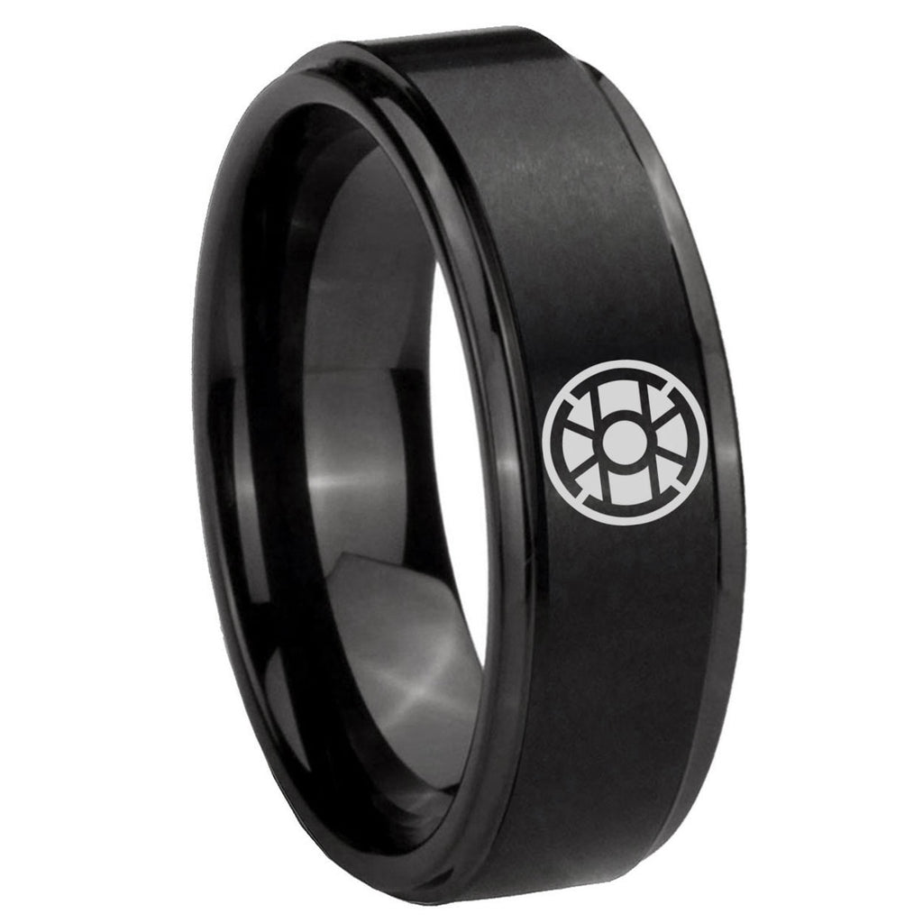 8mm Gold Lantern Step Edge Black Tungsten Male Ring