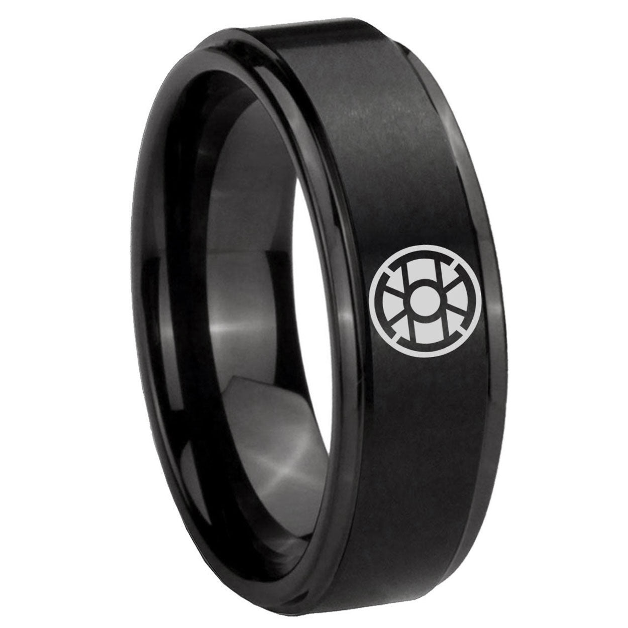 8mm Gold Lantern Step Edge Black Tungsten Male Ring