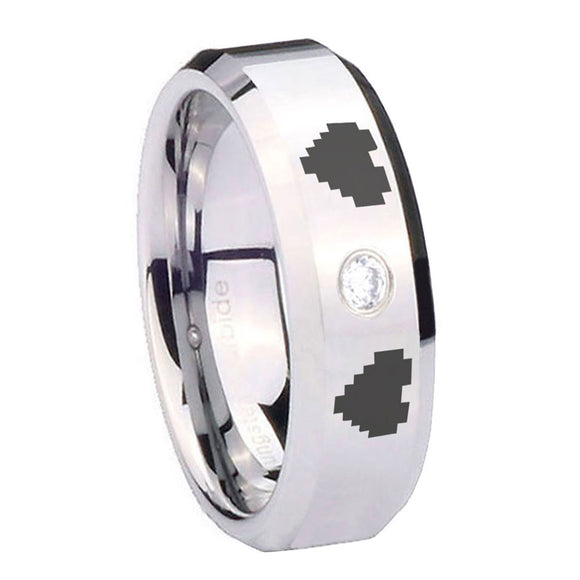8mm-Zelda-Heart-Beveled-Edges-Silver-Tungsten-Carbide-CZ-Anniversary-Ring