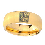 8mm-Dome-Gold-Tungsten-Floral-Initial-Letter-I,-Monogram-Wedding-Ring