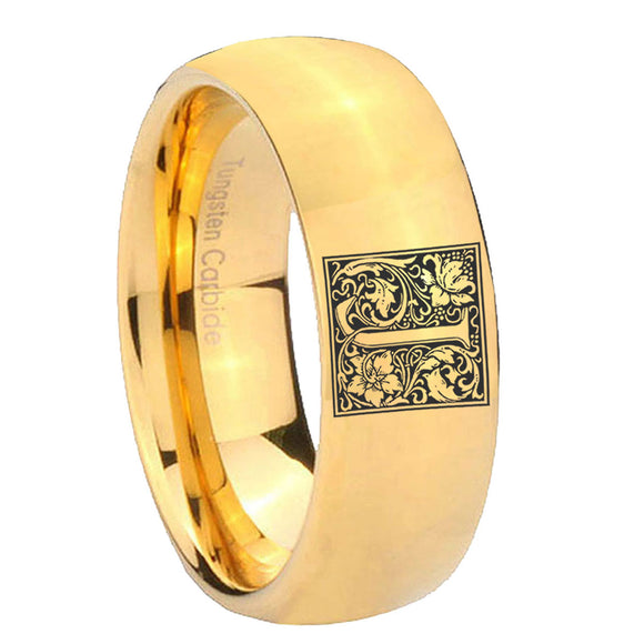 8mm-Dome-Gold-Tungsten-Floral-Initial-Letter-J,-Monogram-Wedding-Ring