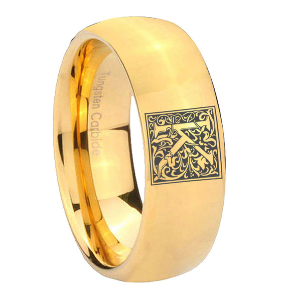 8mm-Dome-Gold-Tungsten-Floral-Initial-Letter-K,-Monogram-Wedding-Ring