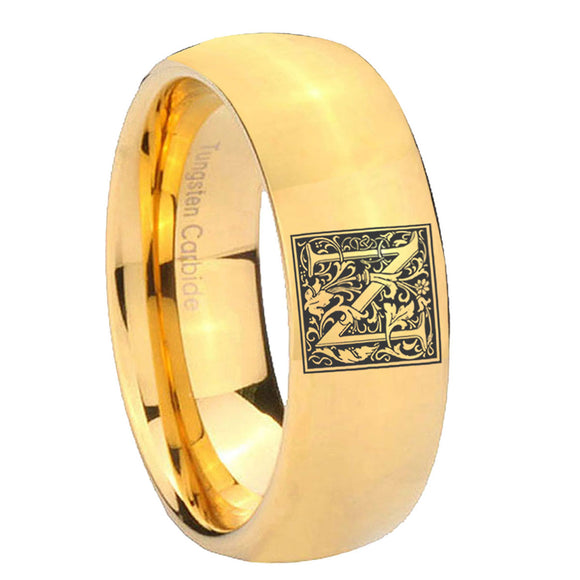 8mm-Dome-Gold-Tungsten-Floral-Initial-Letter-N,-Monogram-Wedding-Ring