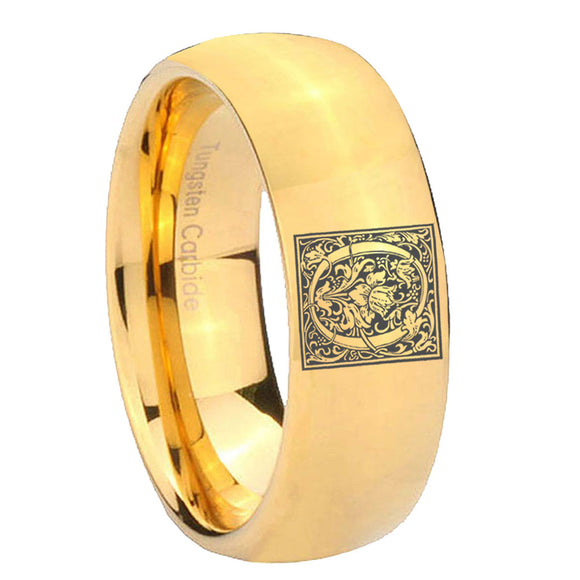 8mm-Dome-Gold-Tungsten-Floral-Initial-Letter-O,-Monogram-Wedding-Ring
