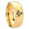 8MM Freemason Masonic Dome Polish Gold Tungsten Rings For Men