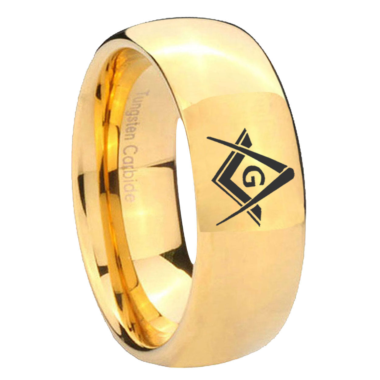 8MM Freemason Masonic Dome Polish Gold Tungsten Rings For Men