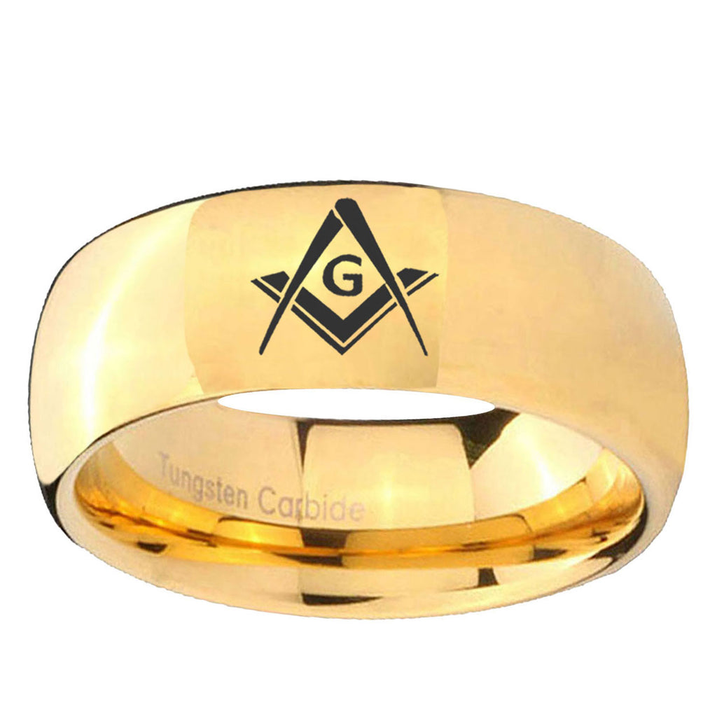5MM Freemason Masonic Dome Polish Gold Tungsten Rings For Men