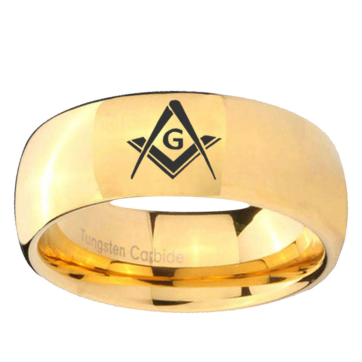 5MM Freemason Masonic Dome Polish Gold Tungsten Rings For Men