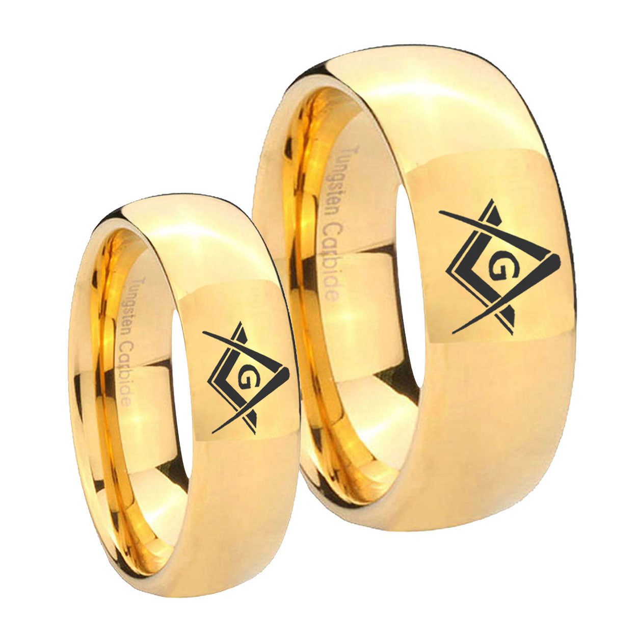 Freemason Masonic Dome Gold Tungsten Bridal Ring Sets
