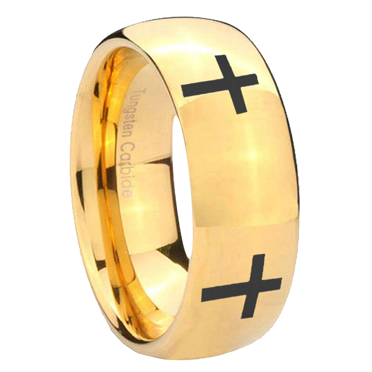 10mm Crosses Dome Gold Tungsten Carbide Men's Engagement Band