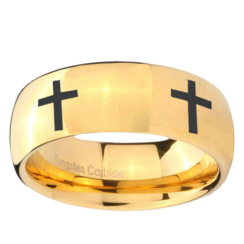 10mm Crosses Dome Gold Tungsten Ring
