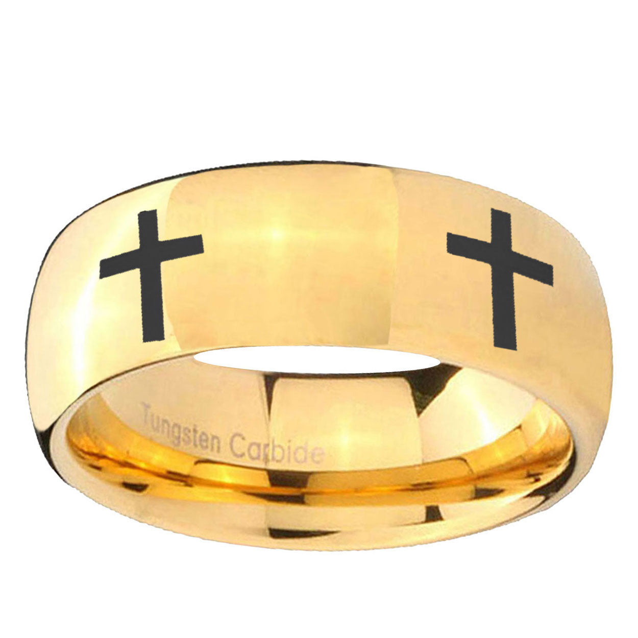 5MM Crosses Dome Polish Gold Tungsten Ring For Man
