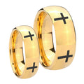 Crosses Dome Gold Tungsten Couples Ring Set