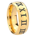 8MM Roman Numeral Dome Polish Gold Tungsten Custom Ring