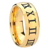 8mm Roman Numeral Dome Gold Tungsten Carbide Personalized Ring