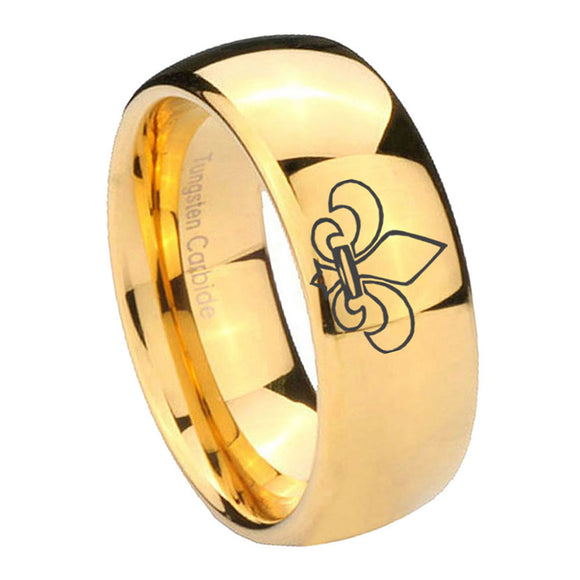 8mm-Fleur-De-Lis-Dome-Gold-Tungsten-Carbide-Wedding-Engagement-Ring