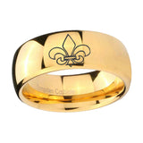 10mm-Fleur-De-Lis-Dome-Gold-Tungsten-Carbide-Wedding-Band-Mens