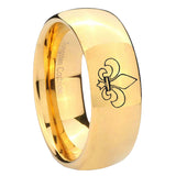 10mm Fleur Delis Dome Gold Tungsten Carbide Wedding Band Mens