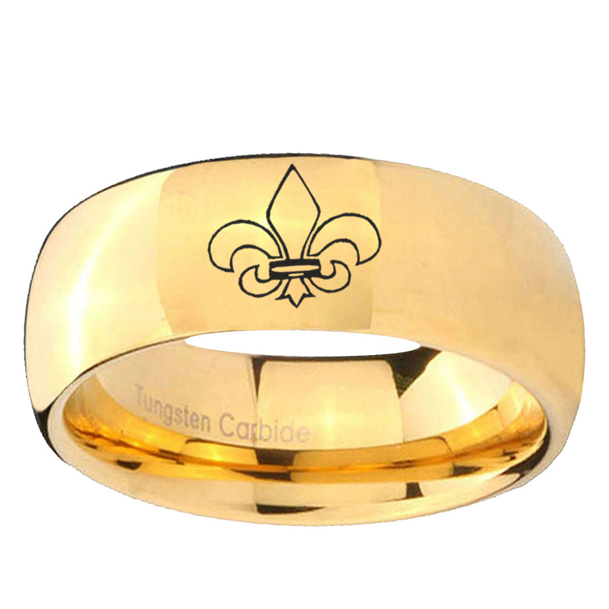 10mm Fleur-De-Lis Dome Gold Tungsten Ring