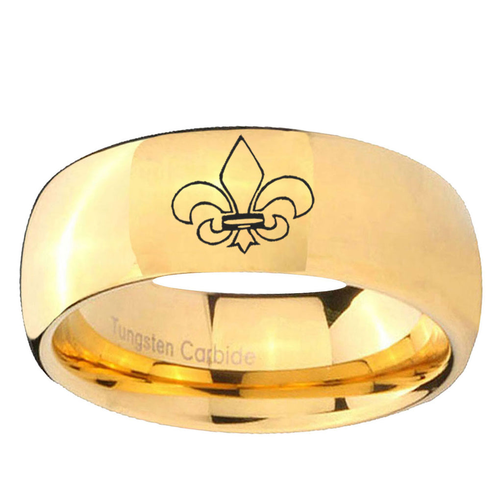 5MM Flaneur-De-Lis Dome Polish Gold Tungsten Mens Ring