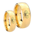 Fleur De Lis Dome Gold Tungsten Wedding Band Set
