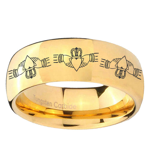 10mm Irish Claddagh Dome Gold Tungsten Ring