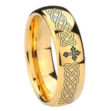 8mm-Celtic-Cross-Dome-Gold-Tungsten-Carbide-Men's-Wedding-Band