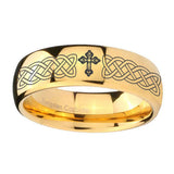 8mm-Celtic-Cross-Dome-Gold-Tungsten-Carbide-Men's-Wedding-Band