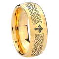 8MM Celtic Cross Dome Polish Gold Tungsten Men And Women Ring