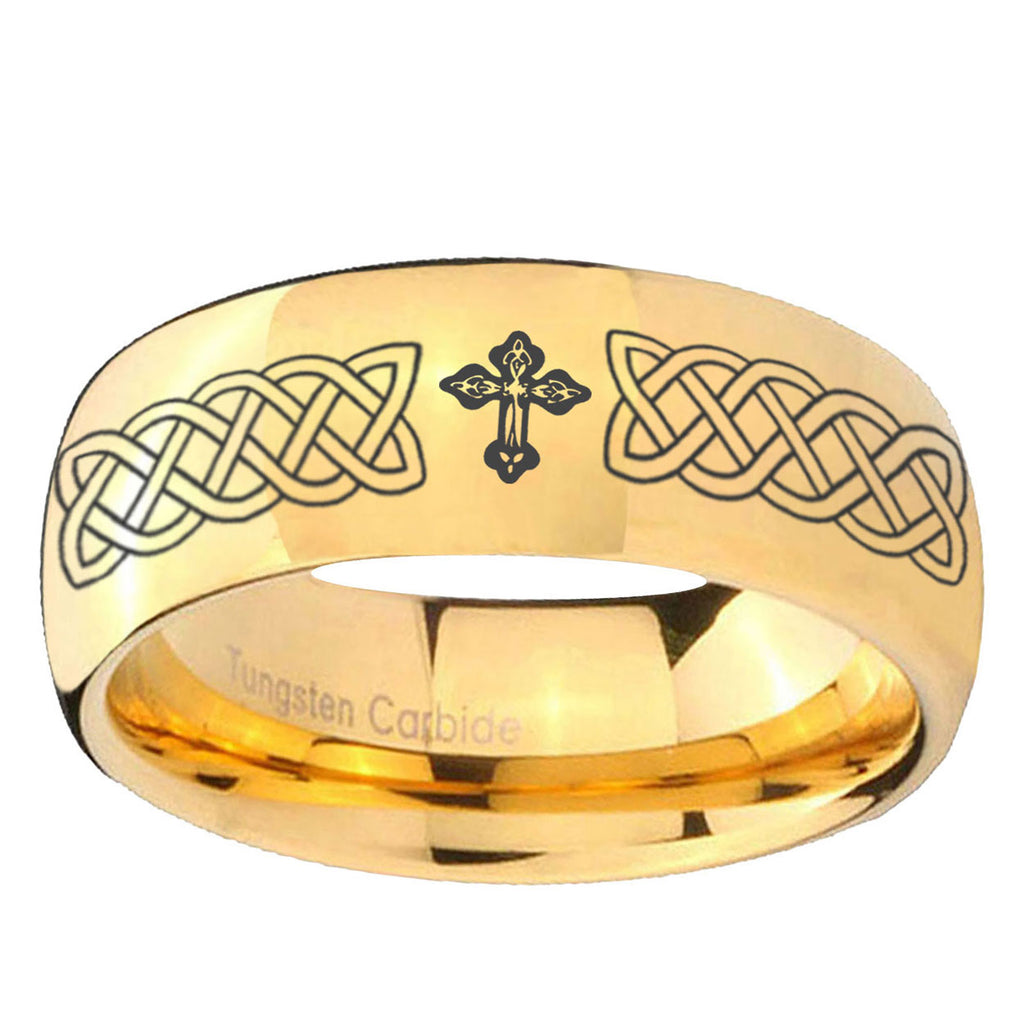 5MM Celtic Cross Dome Polish Gold Tungsten Men And Women Ring